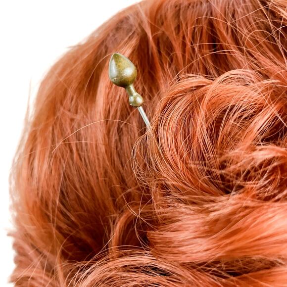 Antique Brass Tone Metal Hair Bodkin Hatpin Hairpin 1900s–1910s Steel 6" Vintage - Picture 5 of 12